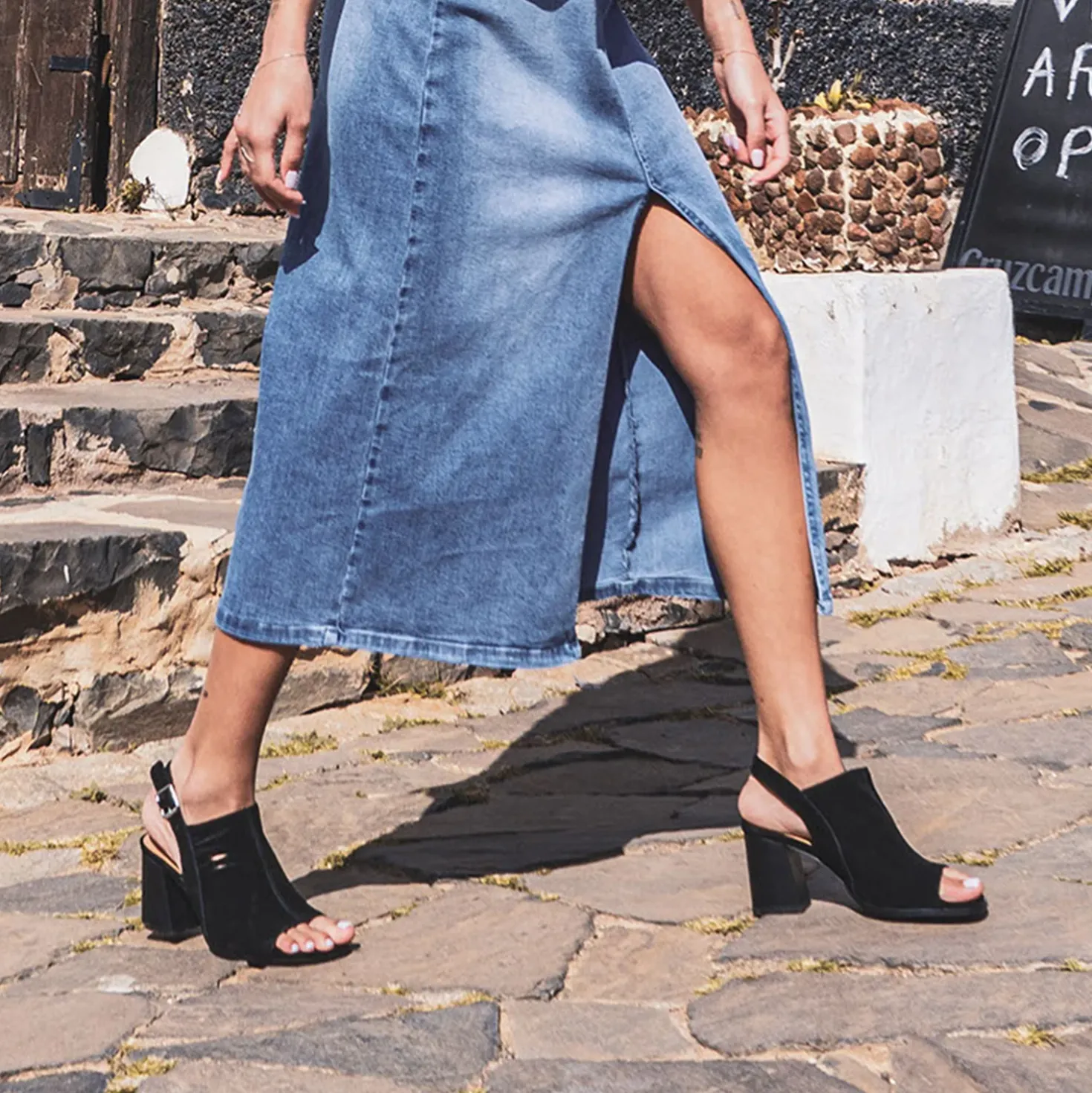 Sandale TEXTO noire cuir velours open-toe