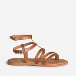 Sandale-tong cognac cuir multi brides