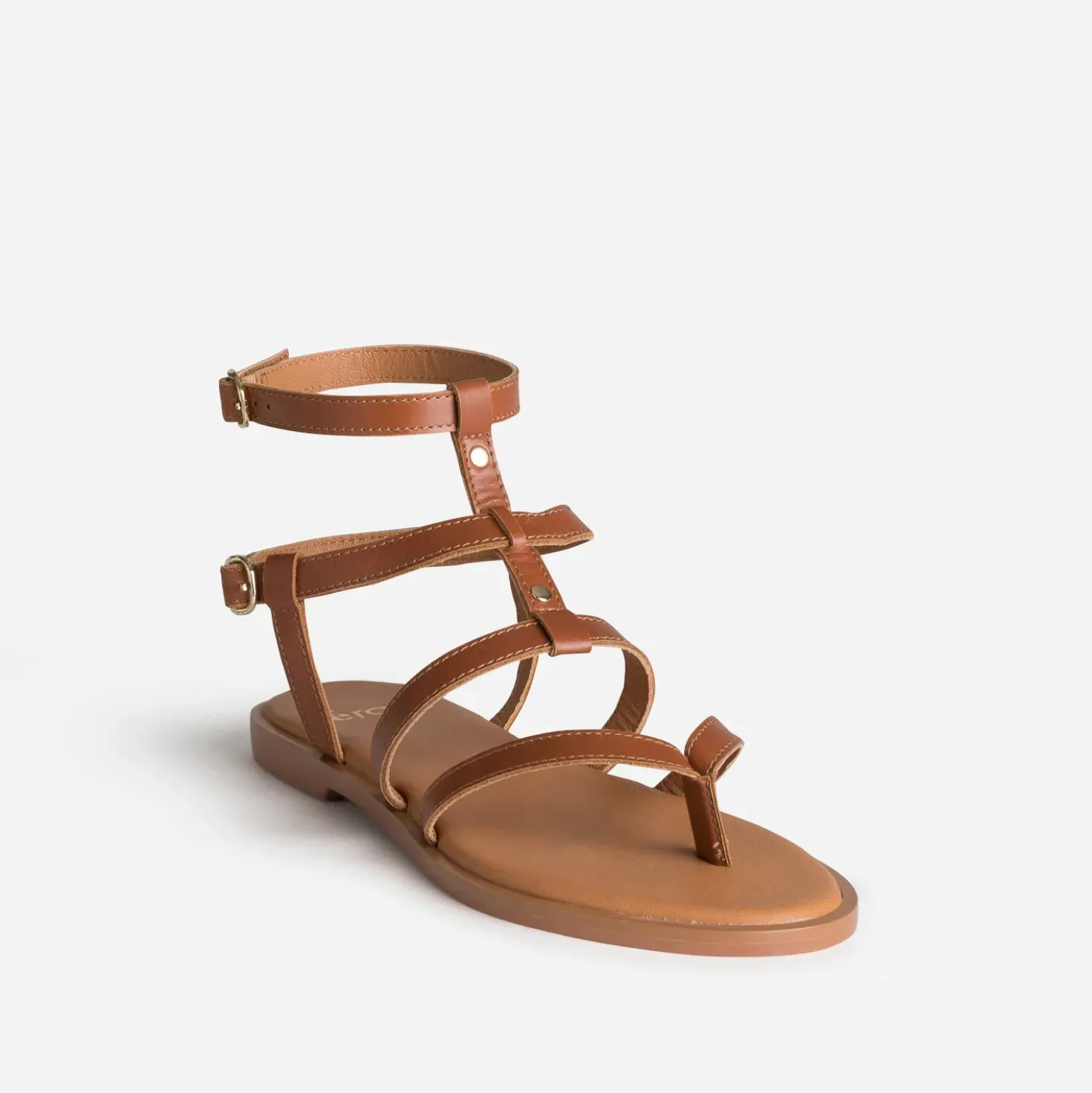 Sandale-tong cognac cuir multi brides