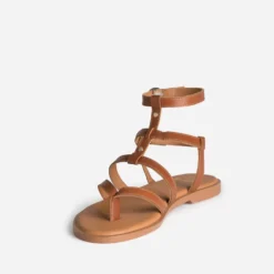 Sandale-tong cognac cuir multi brides