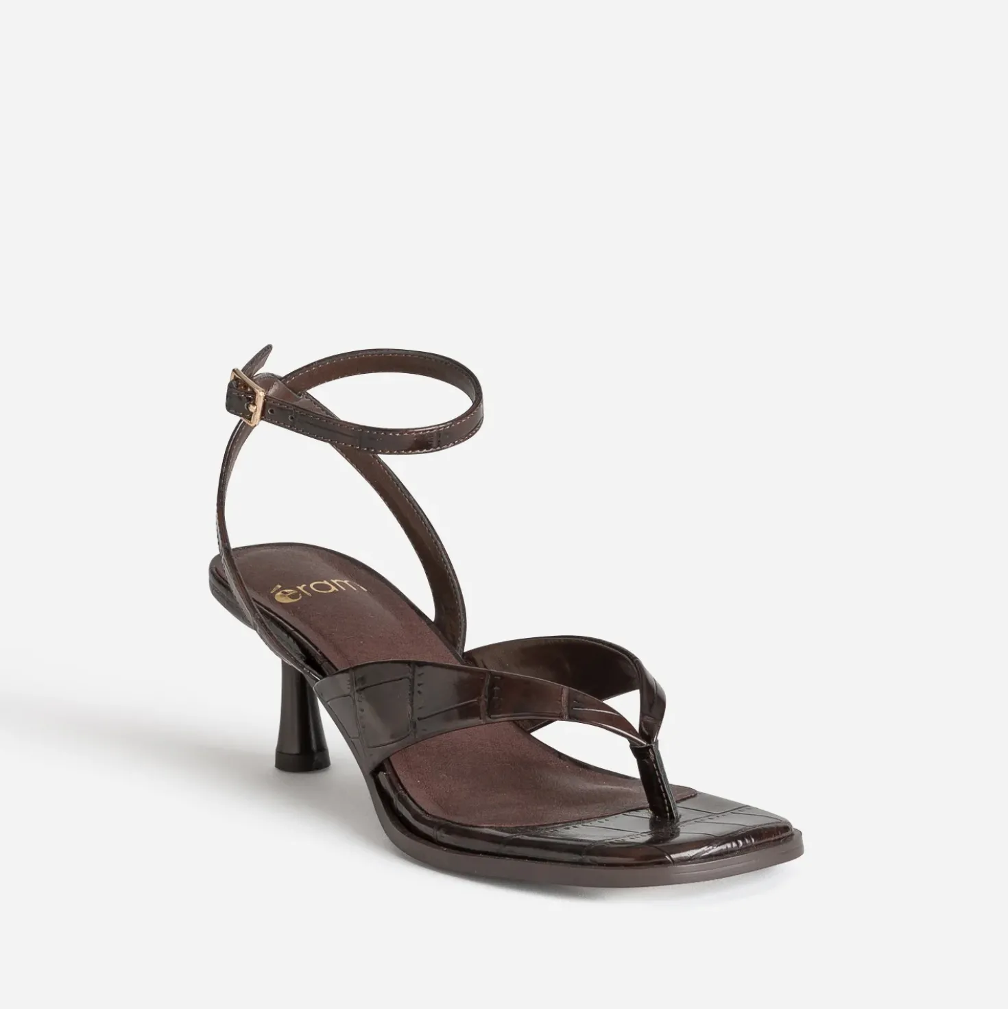Sandale-tong marron effet croco
