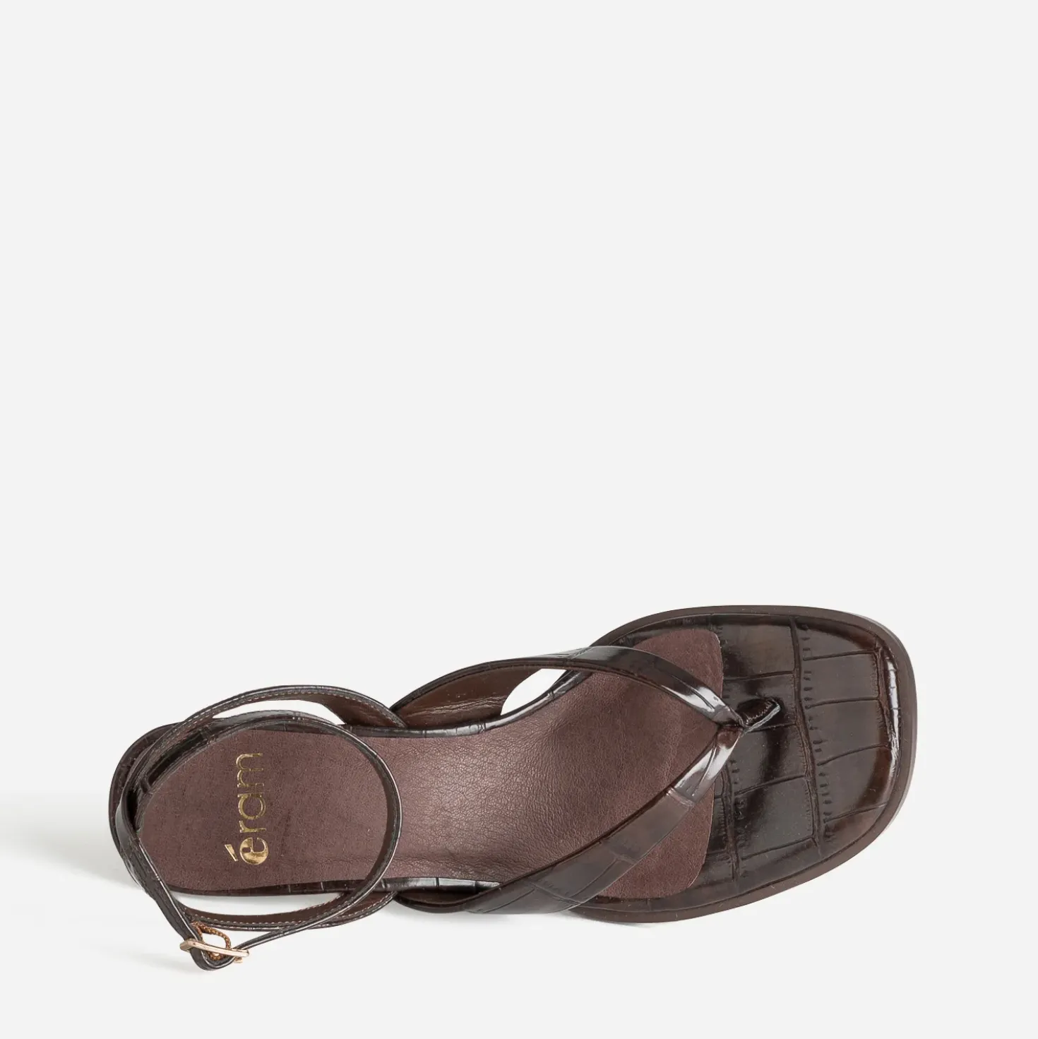 Sandale-tong marron effet croco