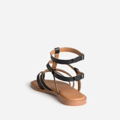 Sandale-tong noir cuir multi-brides