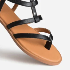 Sandale-tong noir cuir multi-brides