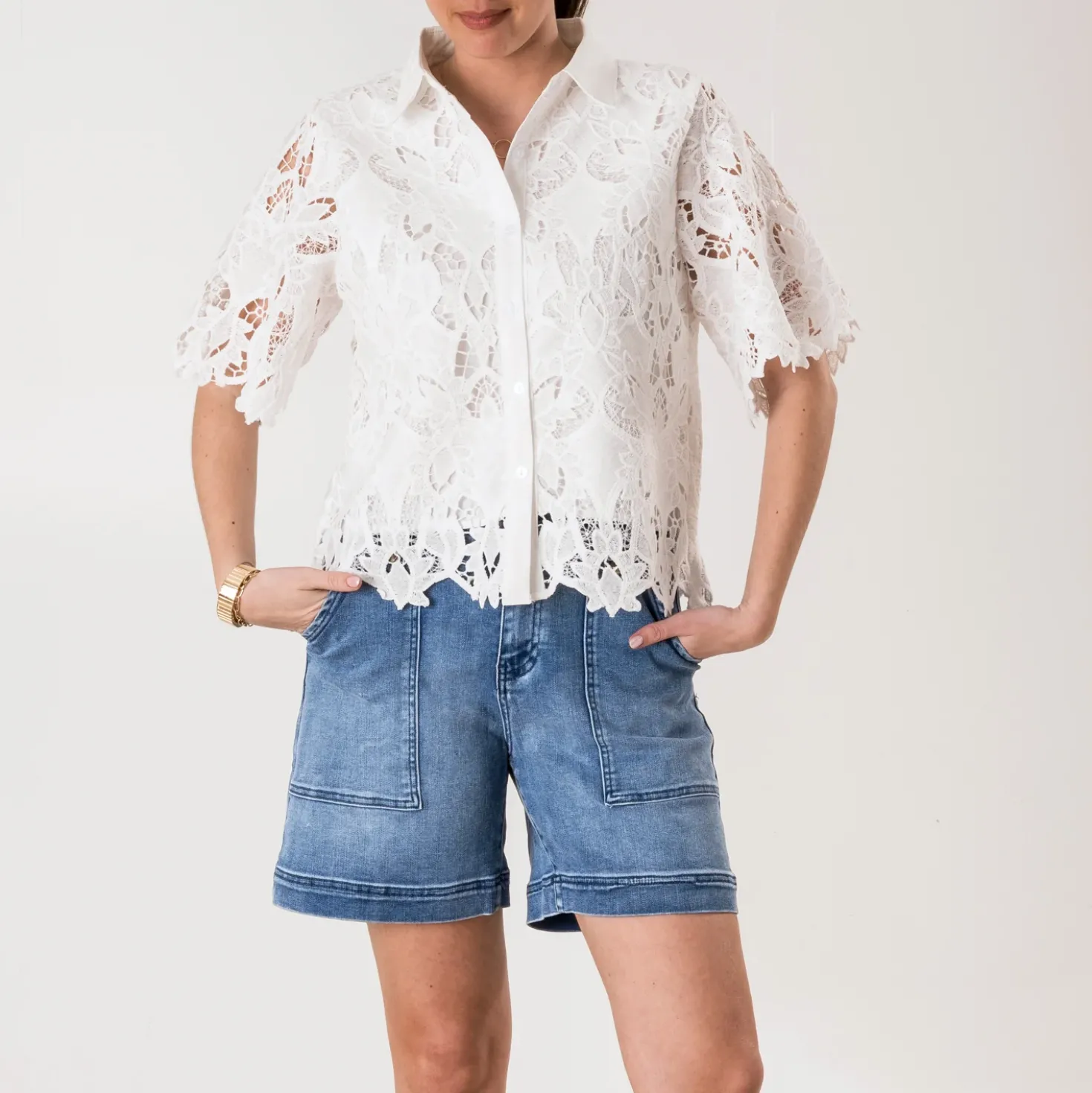 Short en jean bleu maxi poches