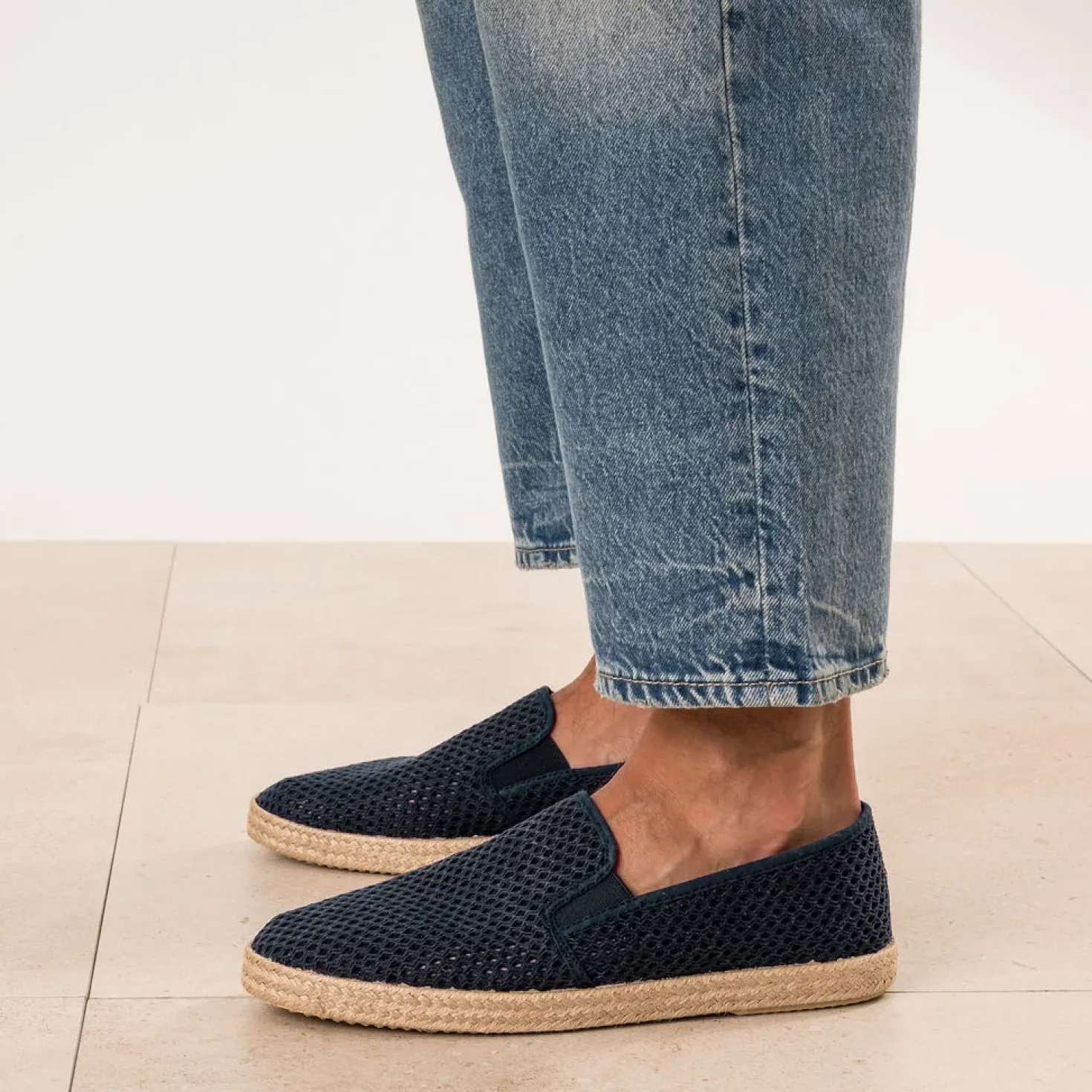 Slip-on marine toile ajouré semelle corde