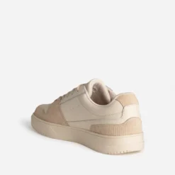 Tennis beige cuir et velours côtelé