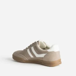 Tennis beige cuir velours double lacet