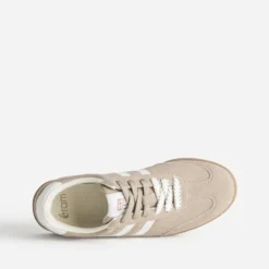 Tennis beige cuir velours double lacet
