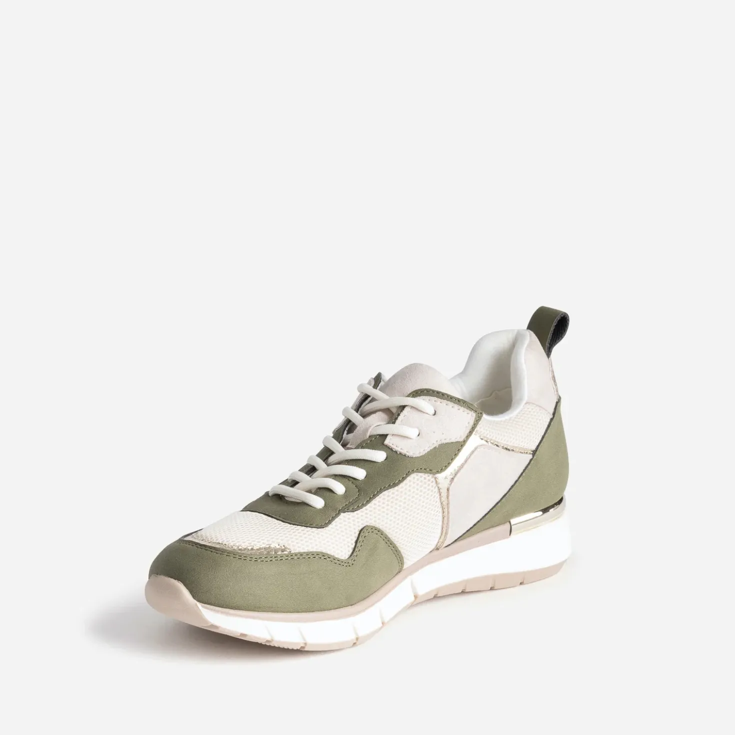 Tennis beige et kaki détails dorés semelle amovible