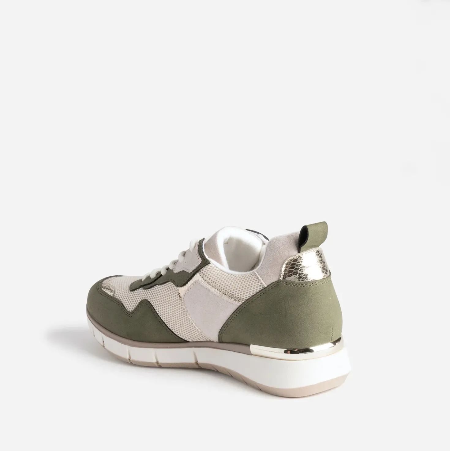 Tennis beige et kaki détails dorés semelle amovible