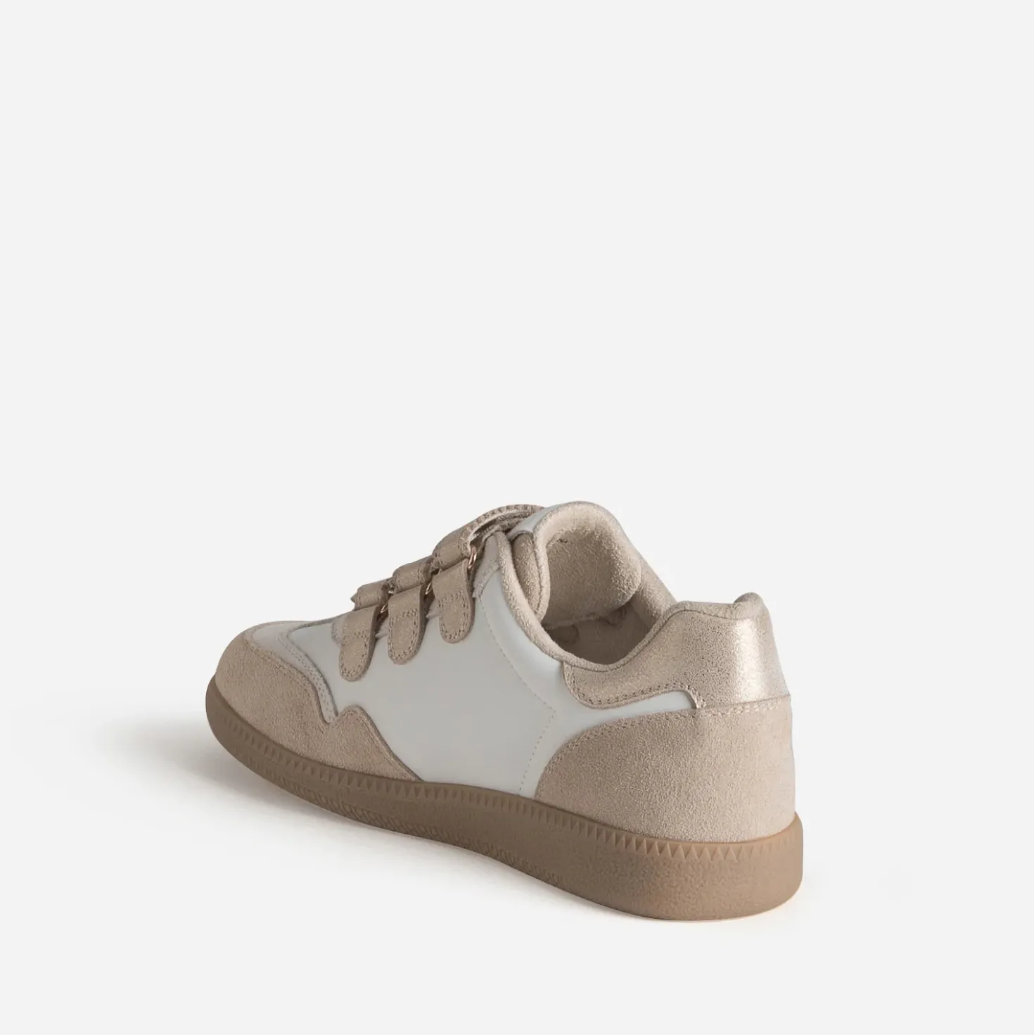 Tennis blanc cuir scratchs détails beiges
