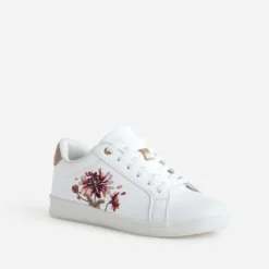 Tennis blanche broderies fleurs
