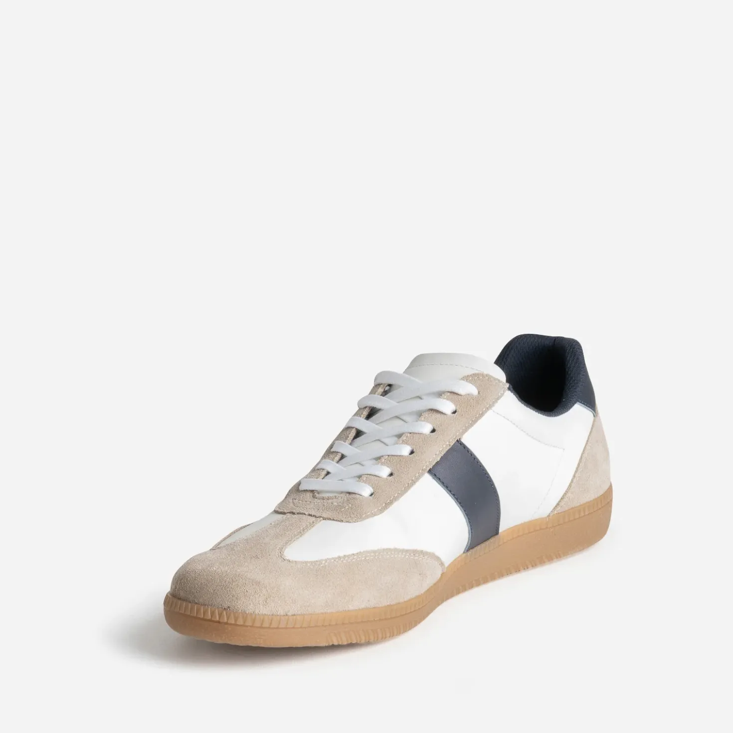 Tennis blanche cuir détails beige et marine