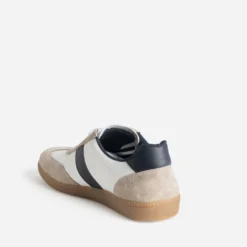 Tennis blanche cuir détails beige et marine