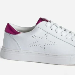 Tennis blanche détails fuchsia métallisé