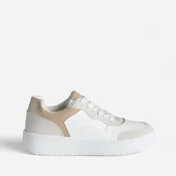 Tennis blanche détails gris et beige