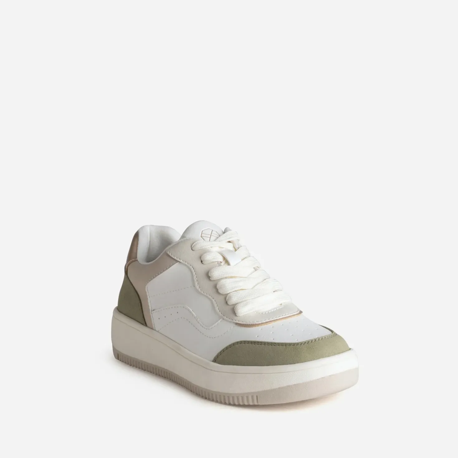 Tennis blanche détails kaki et beige