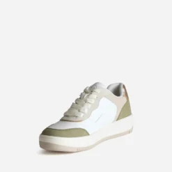 Tennis blanche détails kaki et beige
