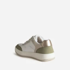 Tennis blanche détails kaki et beige