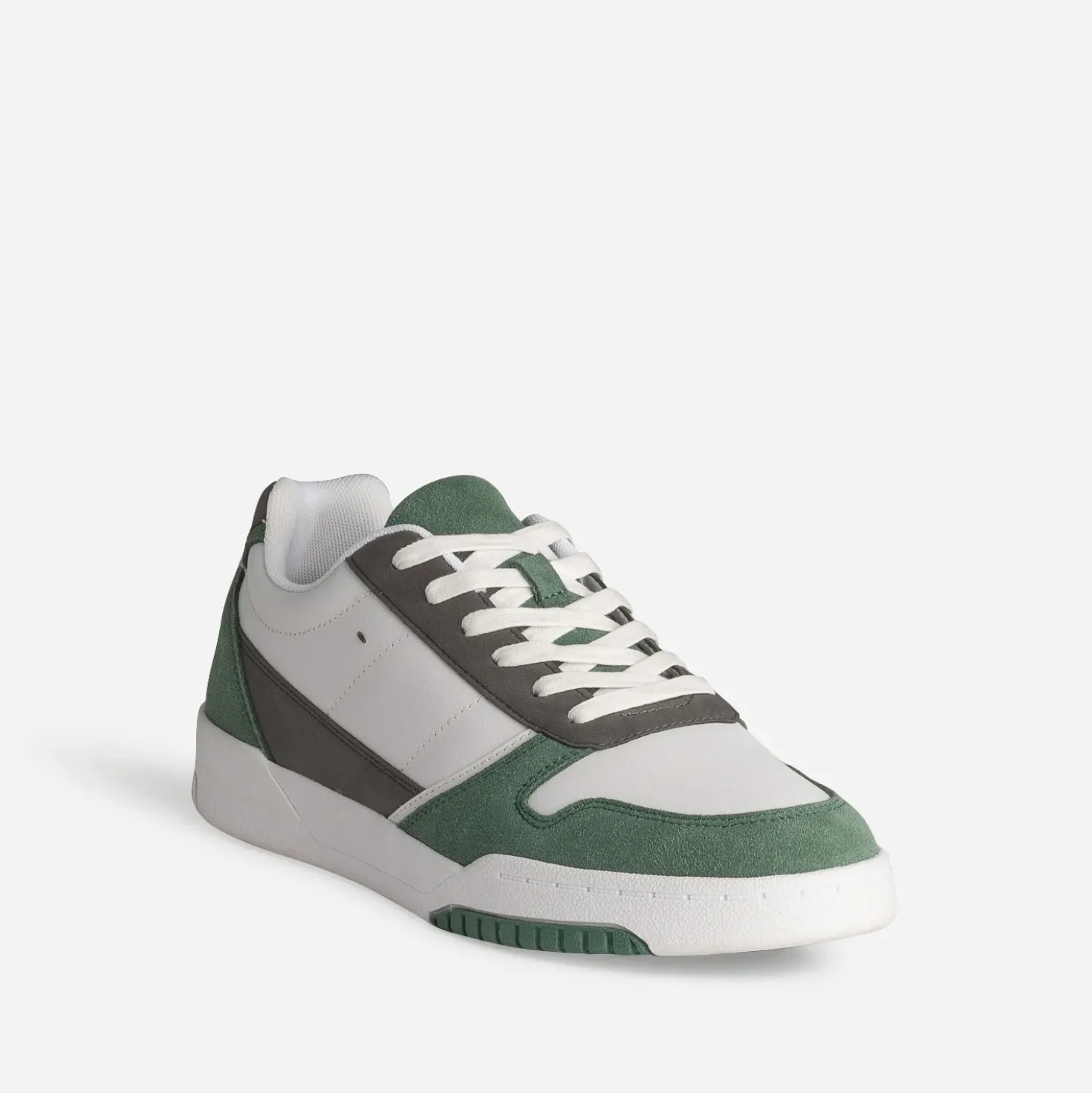Tennis blanche, grise et verte mix cuir