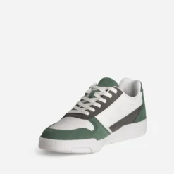 Tennis blanche, grise et verte mix cuir