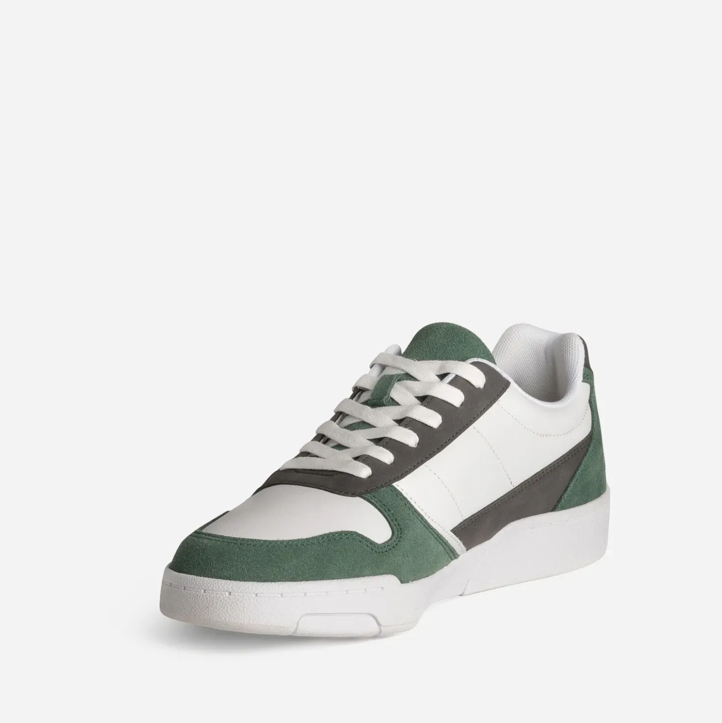 Tennis blanche, grise et verte mix cuir