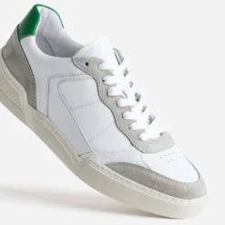 Tennis blanche, grise, verte cuir éco-conçu