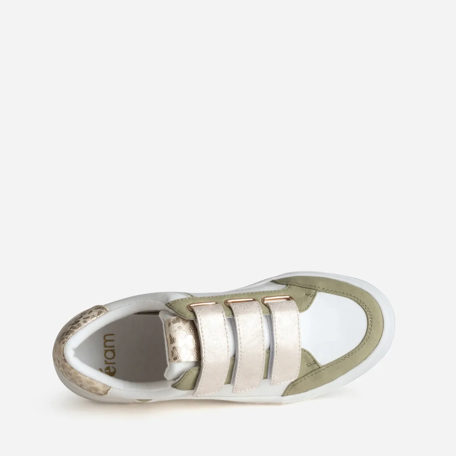 Tennis blanche kaki, dorée et motif léopard