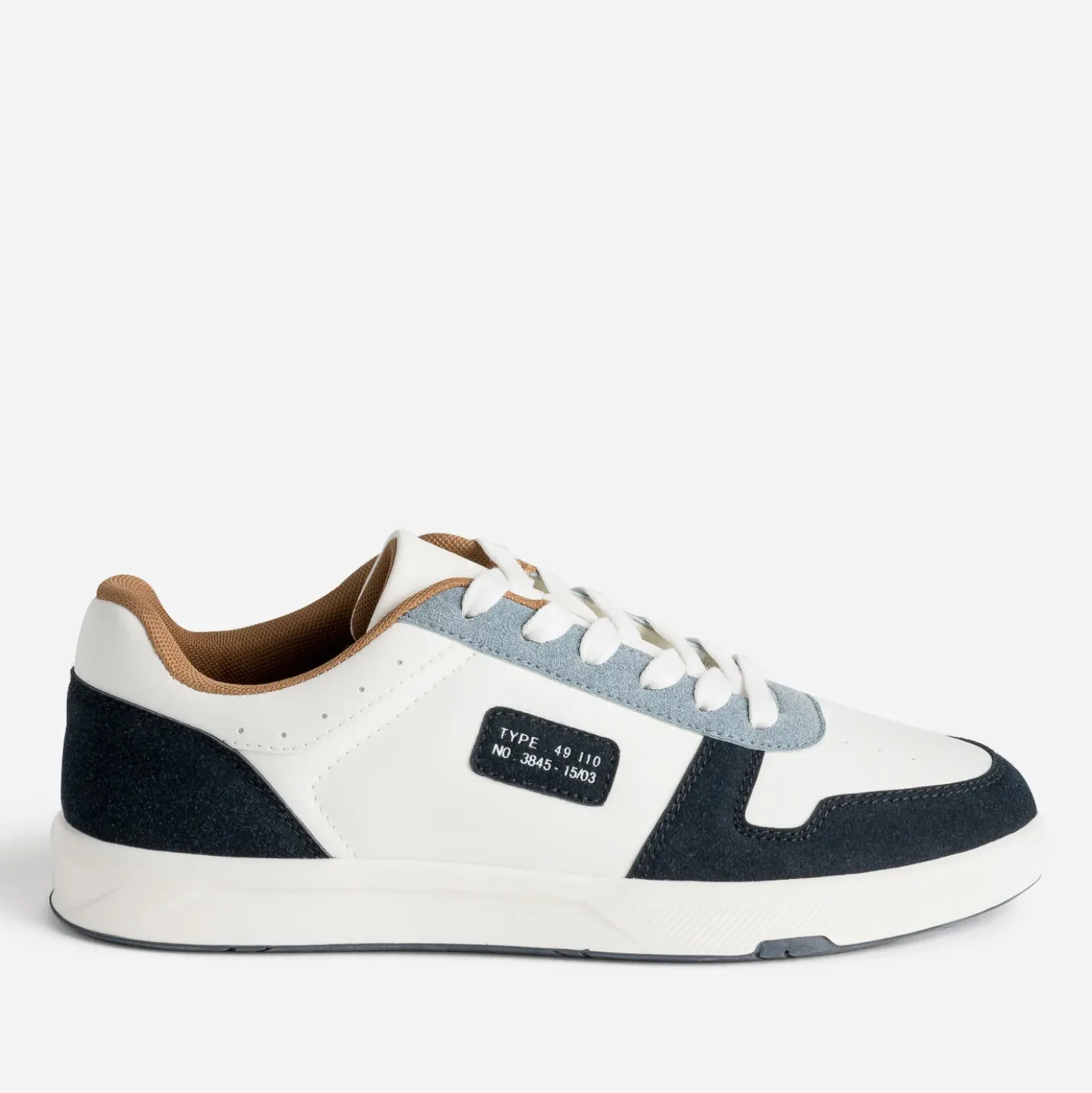 Tennis blanche, marine, bleu et camel