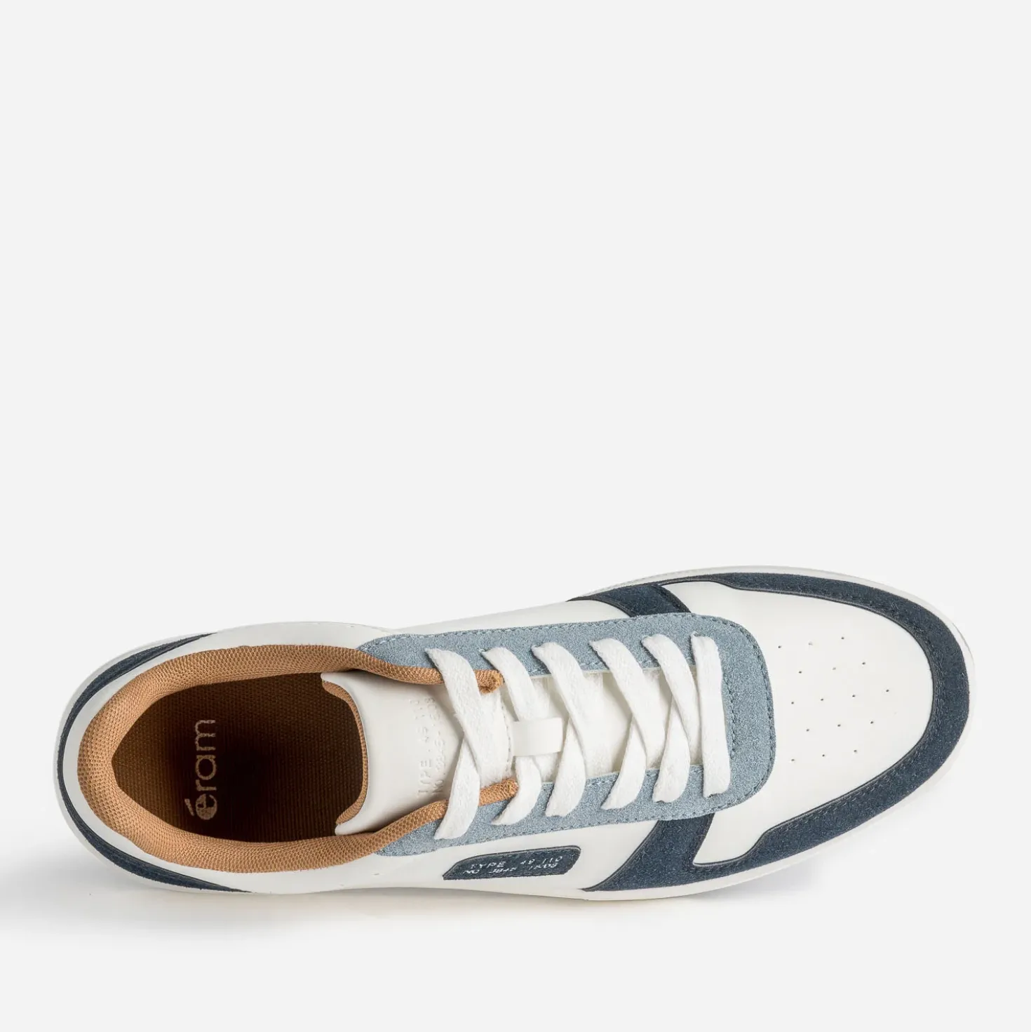 Tennis blanche, marine, bleu et camel