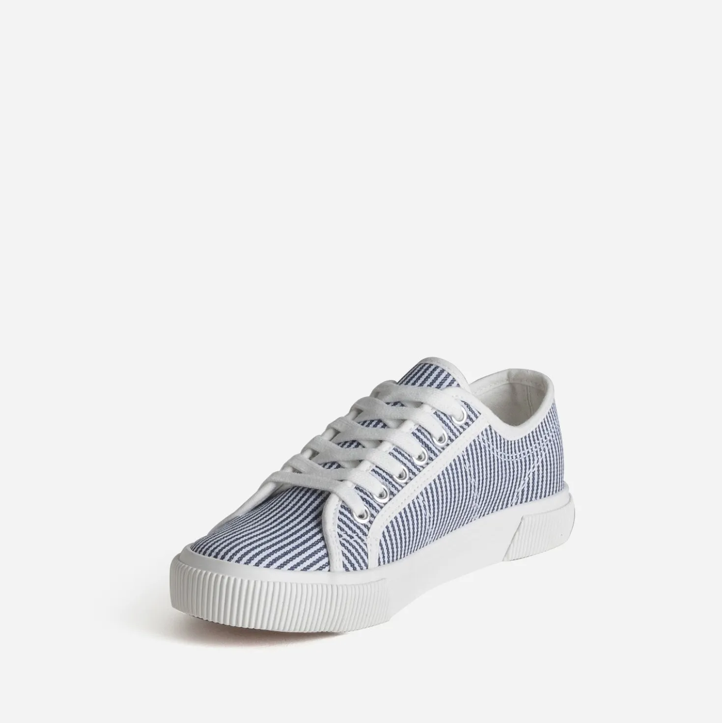 Tennis blanche toile motif rayures