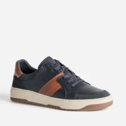 Tennis bleu marine et camel cuir
