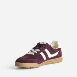 Tennis bordeaux cuir velours double lacet