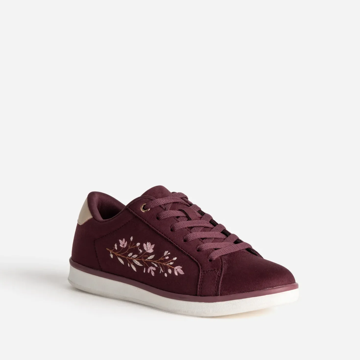 Tennis bordeaux suédé broderies fleurs