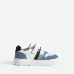 Tennis BUGGY blanc, bleu, vert cuir