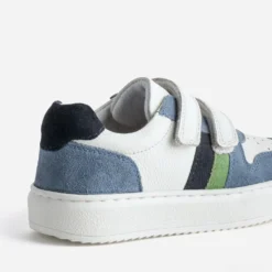 Tennis BUGGY blanc, bleu, vert cuir