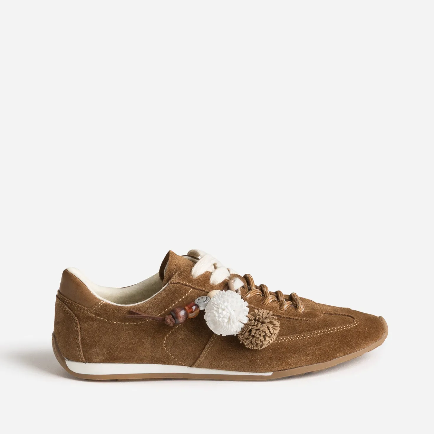 Tennis camel cuir velours double lacet