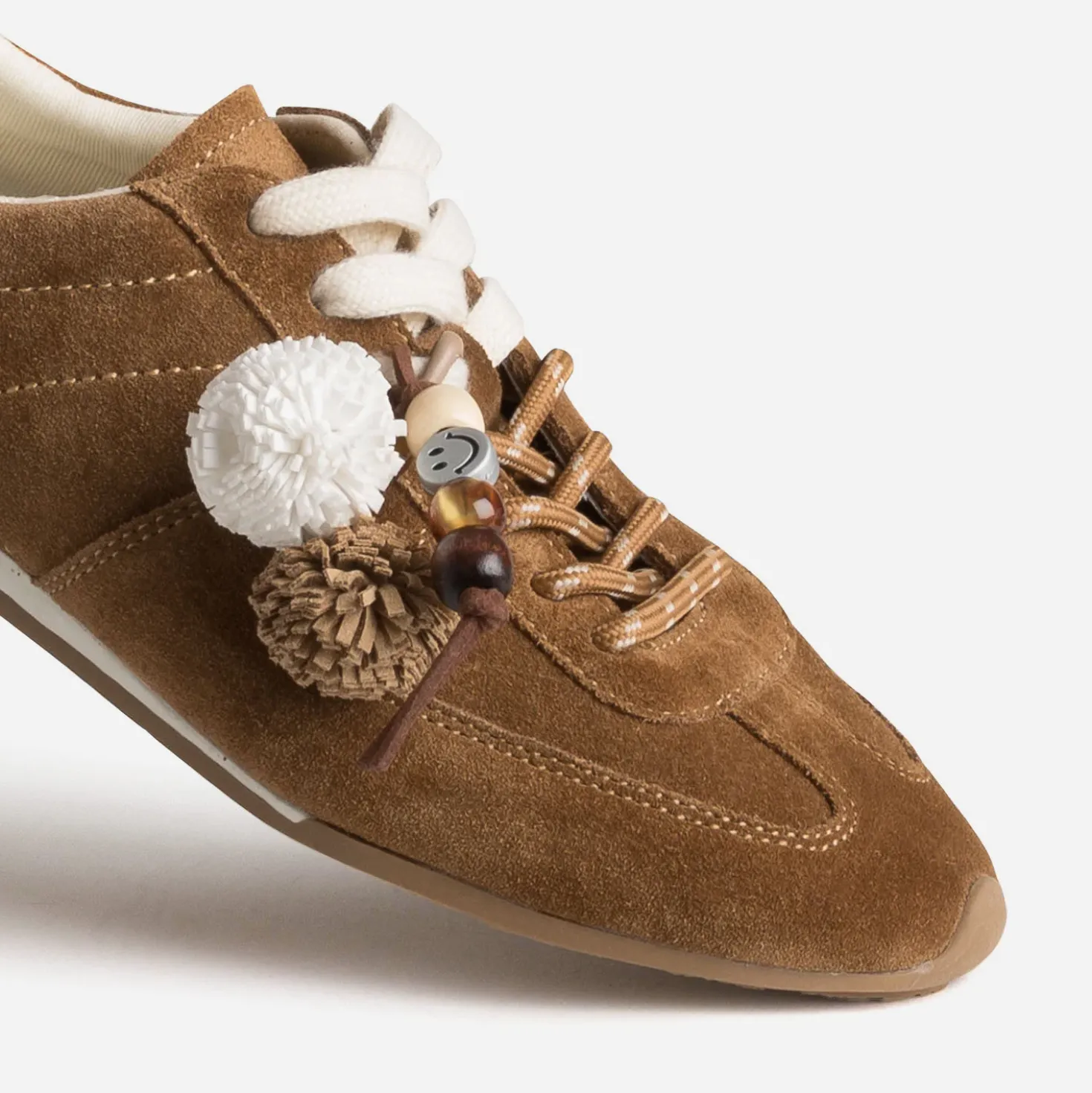 Tennis camel cuir velours double lacet