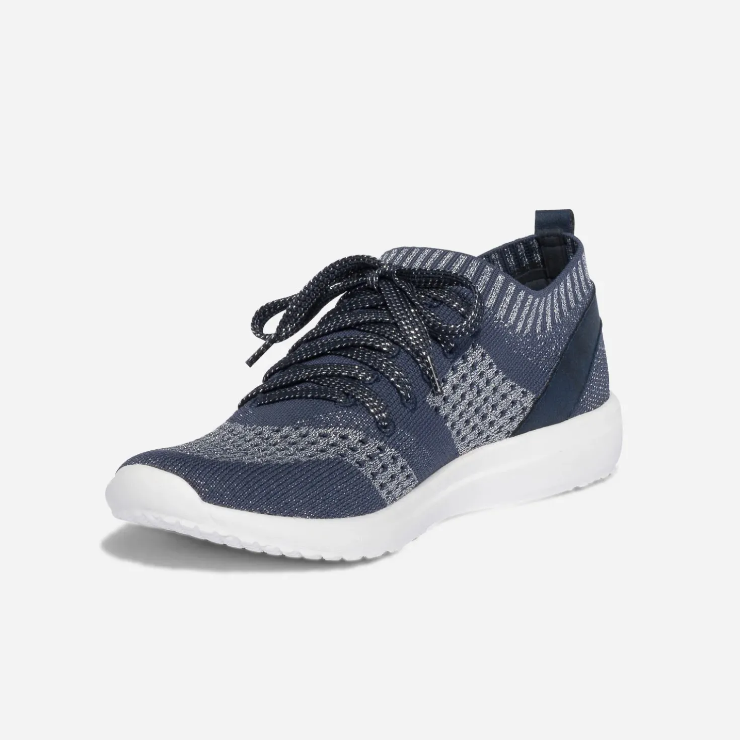 Tennis-chaussette bleue et argentée tricotée éco-conçue