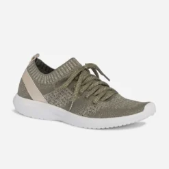 Tennis-chaussette kaki et or tricotée