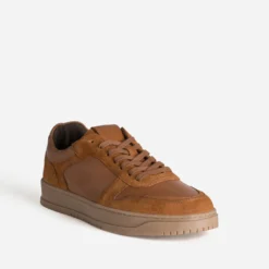 Tennis cognac cuir détails velours