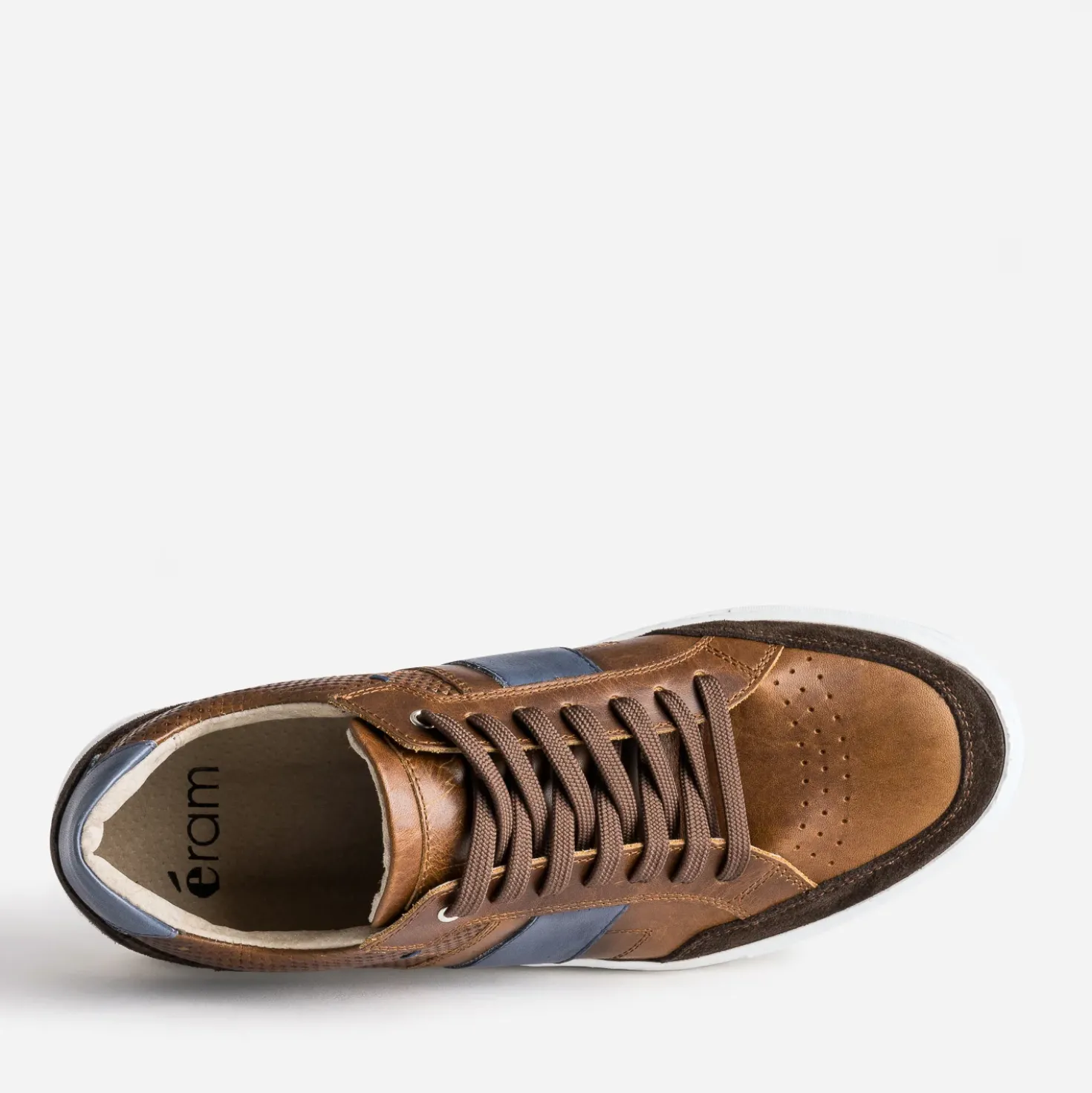 Tennis cognac en cuir détails couleurs