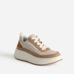 Tennis Dad shoes beige textile carreaux