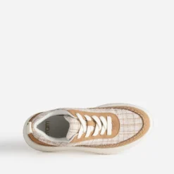 Tennis Dad shoes beige textile carreaux