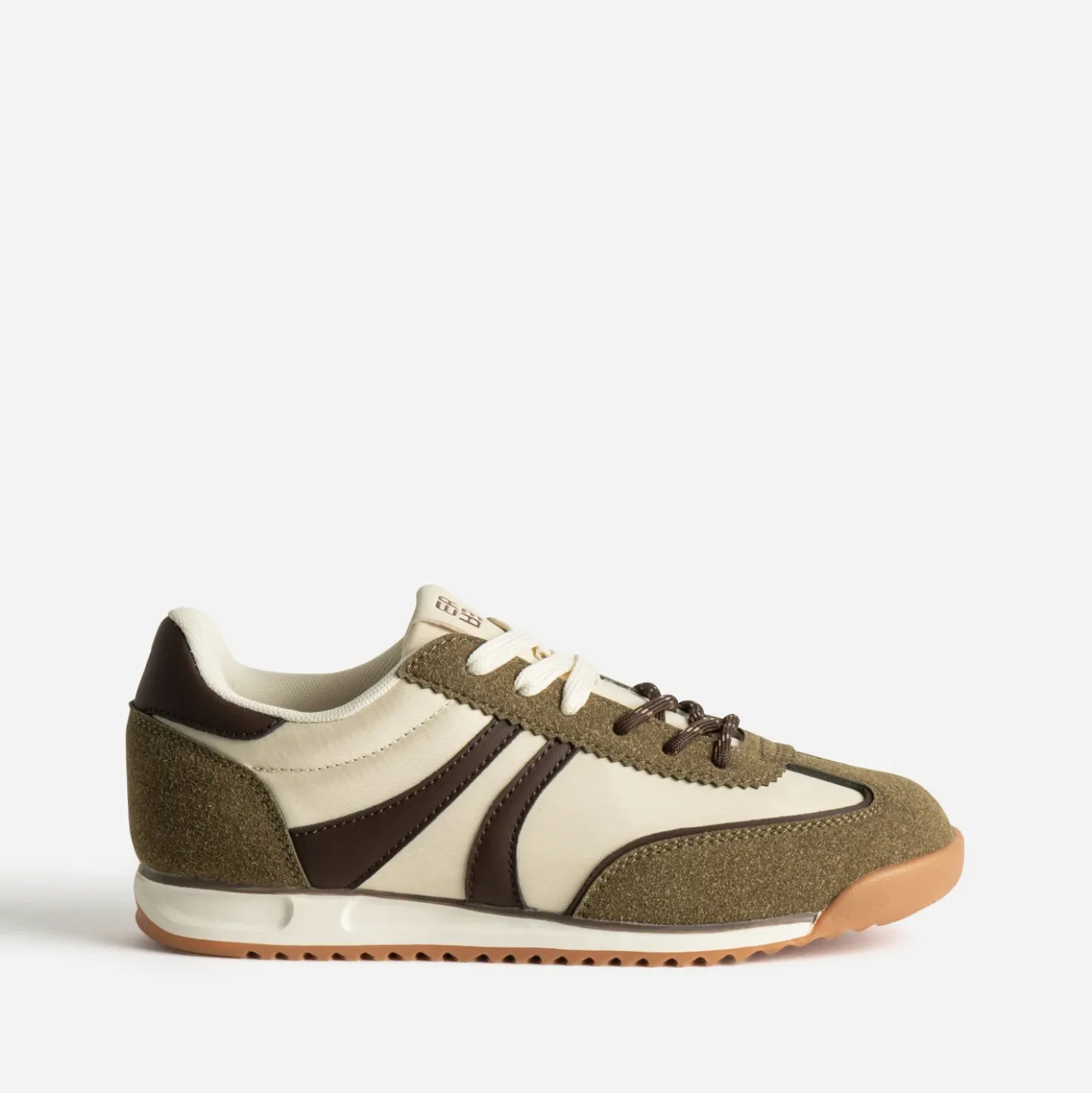 Tennis kaki, écru, marron bi-matière