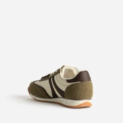 Tennis kaki, écru, marron bi-matière