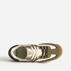 Tennis kaki, écru, marron bi-matière