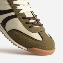 Tennis kaki, écru, marron bi-matière