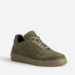 Tennis kaki cuir velours
